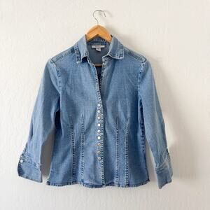 Vintage Blue Denim Jean Button-Up Shirt jacket